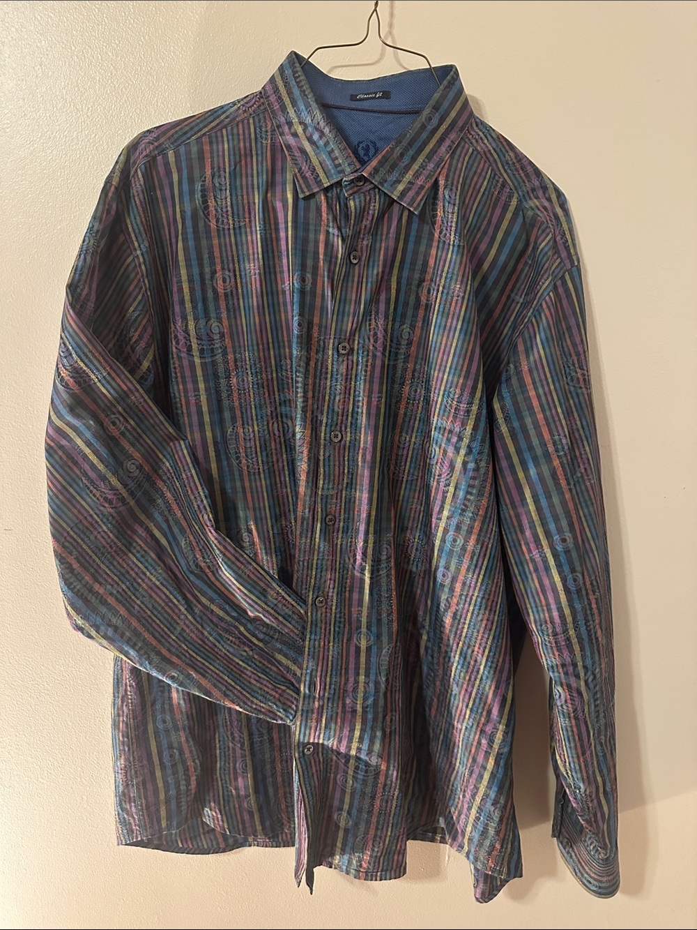 Bugatchi Multicolor Striped Dress Shirt — Blue, Purple, Green, Pink